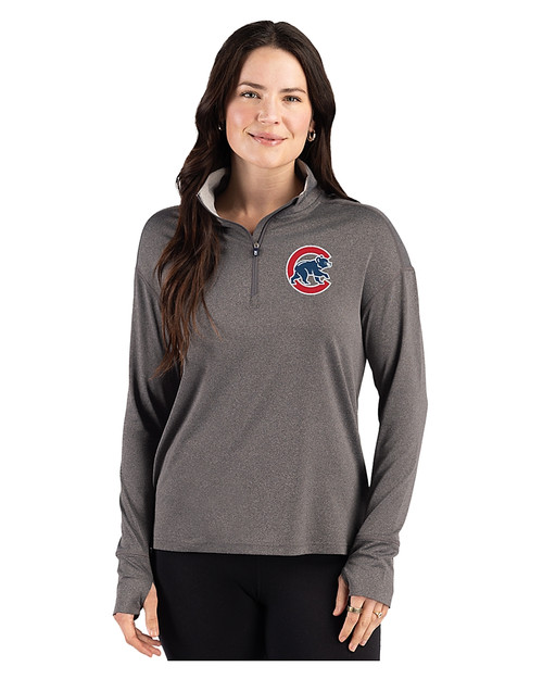 Chicago Cubs Cutter & Buck Forge Epic Confidence Recycled Womens Quarter Zip Dark Black Heather Front