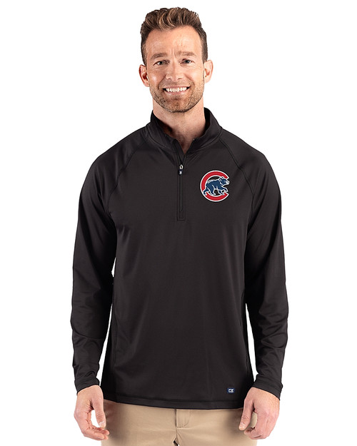 Chicago Cubs Cutter & Buck Prospect Epic Confidence Recycled Textured Stretch Mens Big & Tall Quarter Zip Black Front