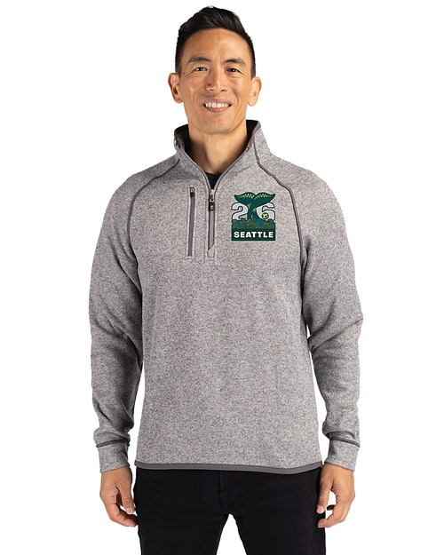 Seattle 2026 Soccer - 91���� Mainsail Sweater-Knit Mens Half Zip Pullover Jacket Polished Heather Front