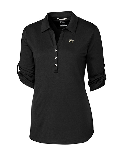 Wake Forest Demon Deacons Cutter & Buck Womens Elbow-Sleeve Thrive Polo Black Mannequin
