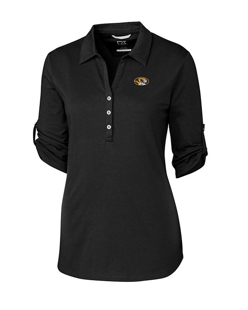 Missouri Tigers Cutter & Buck Womens Elbow-Sleeve Thrive Polo Black Mannequin