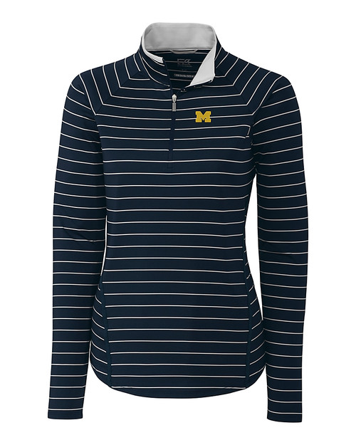 Michigan Wolverines Cutter & Buck Womens Long Sleeve Evie Half Zip Liberty Navy Mannequin