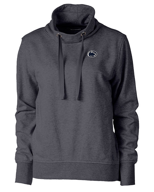 Penn State Nittany Lions Cutter & Buck Saturday Cotton Blend Womens Funnel Neck Sweatshirt Charcoal Heather Mannequin