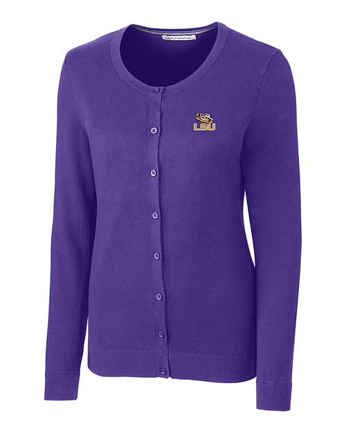 LSU Tigers Cutter & Buck Womens Lakemont Cardigan Sweater College Purple Mannequin