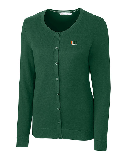 Miami Hurricanes Cutter & Buck Womens Lakemont Cardigan Sweater Hunter Green Mannequin