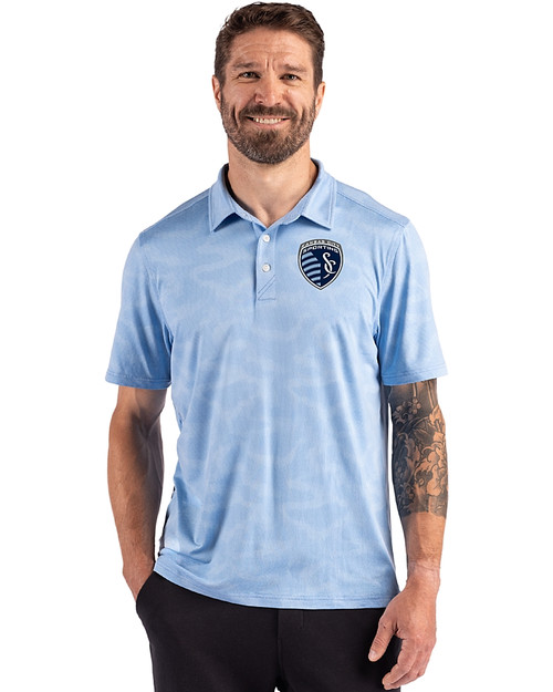 Sporting Kansas City Cutter & Buck Coastline Recycled Double Peached Camo Print Mens Polo Atlas Light Blue Front