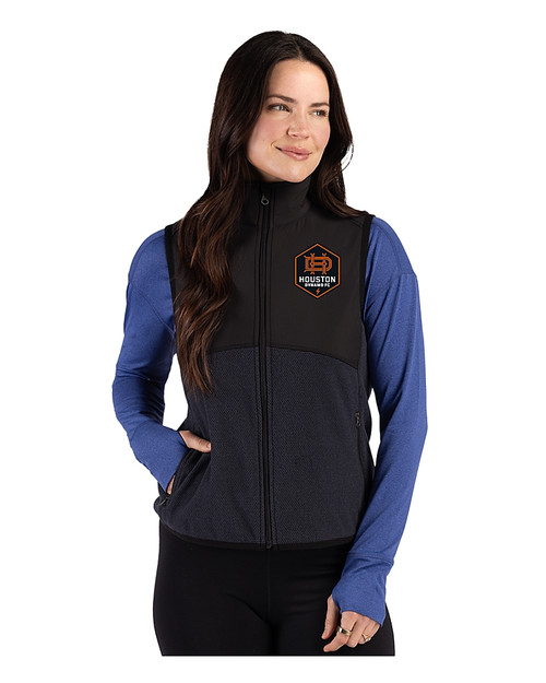 Houston Dynamo FC Cutter & Buck Hunts Point Recycled Fleece Womens Hybrid Full Zip Vest Black Front