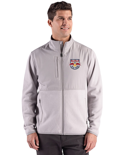 New York Red Bulls Cutter & Buck Hunts Point Recycled Fleece Mens Hybrid Full Zip Jacket
 Polished Medium Gray Front