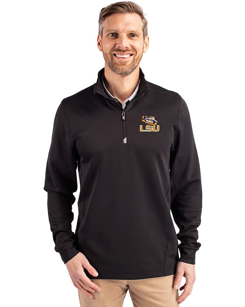 LSU Tigers Cutter & Buck Traverse Stretch Eco Quarter Zip Mens Pullover Black Front