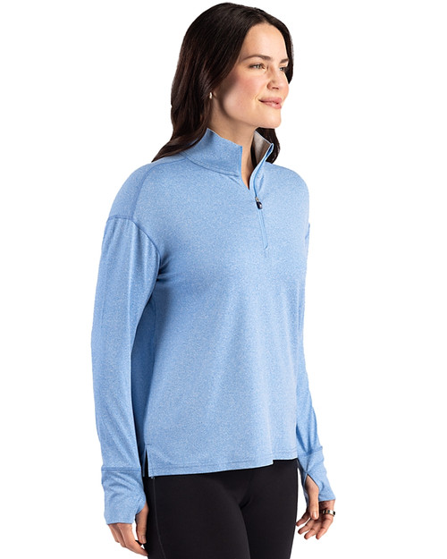 Washington Commanders Mono Cutter & Buck Forge Recycled Four-Way Stretch Womens Quarter Zip Pullover Dark Atlas Heather Side