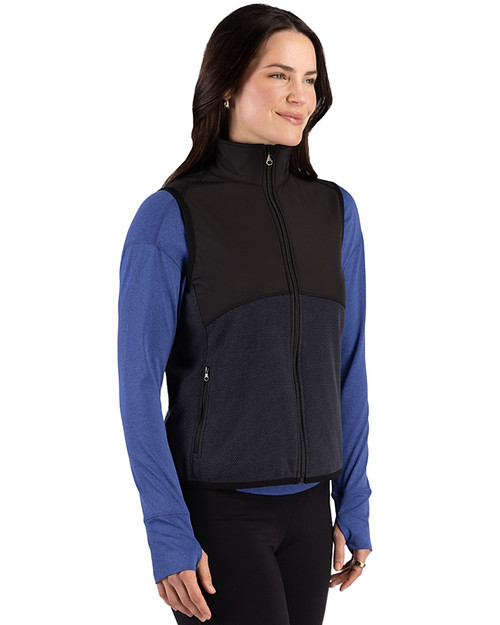Carolina Panthers Historic Cutter & Buck Hunts Point Recycled Fleece Womens Hybrid Full Zip Vest Black Side