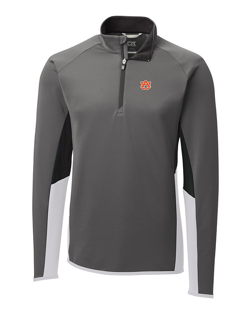 Auburn Tigers Cutter & Buck Traverse Colorblock Stretch Quarter Zip Mens Pullover Elemental Grey Mannequin