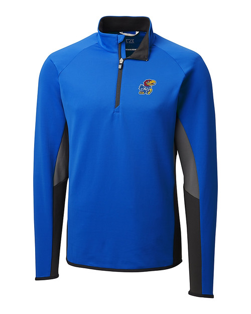Kansas Jayhawks Cutter & Buck Traverse Colorblock Stretch Quarter Zip Mens Pullover Chelan Blue Mannequin
