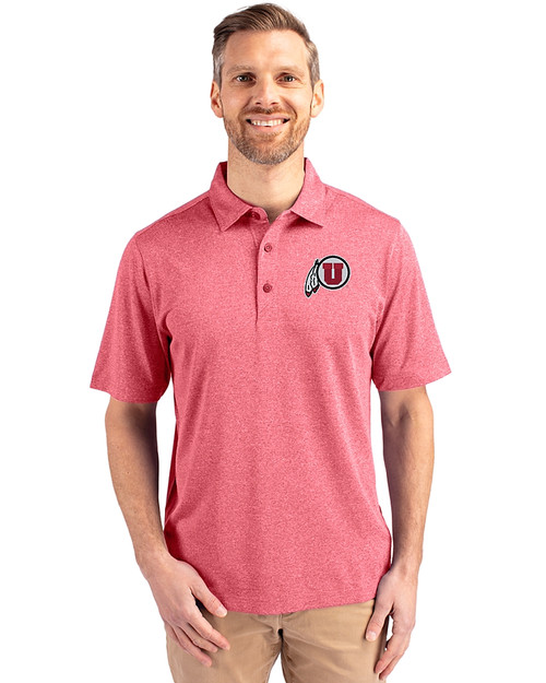 Utah Utes Cutter & Buck Forge Heathered Stretch Mens Polo Cardinal Red Heather Front