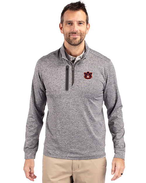 Auburn Tigers Cutter & Buck Stealth Heathered Quarter Zip Mens Pullover Elemental Grey Front