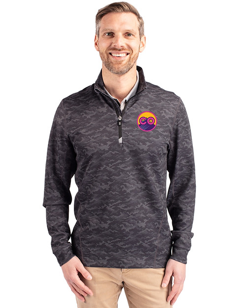 Colorado Rockies City Connect- Cutter & Buck Traverse Recycled Stretch Camo Print Mens Quarter Zip Black Front