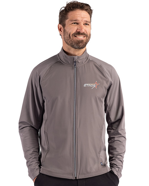 Houston Astros City Connect- Cutter & Buck Adapt Recycled Soft Knit Stretch Mens Big & Tall Hybrid Full Zip Jacket Elemental Grey Front