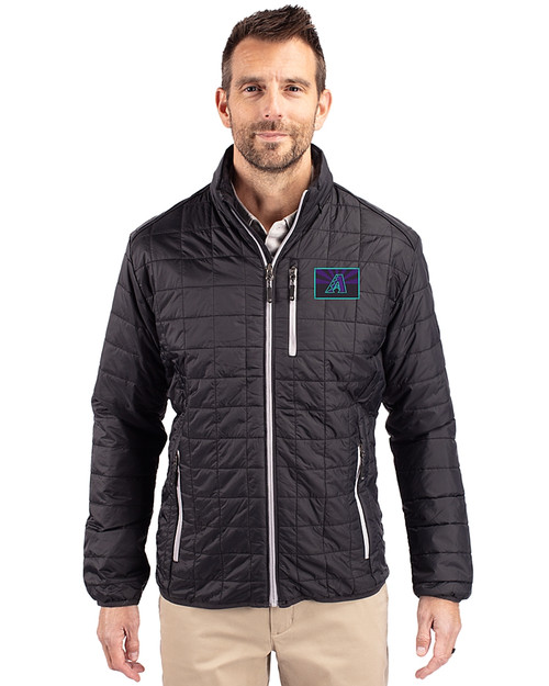 Arizona Diamondbacks City Connect- Cutter & Buck Rainier Recycled Insulated Puffer Mens Big & Tall Full Zip Jacket Black Front