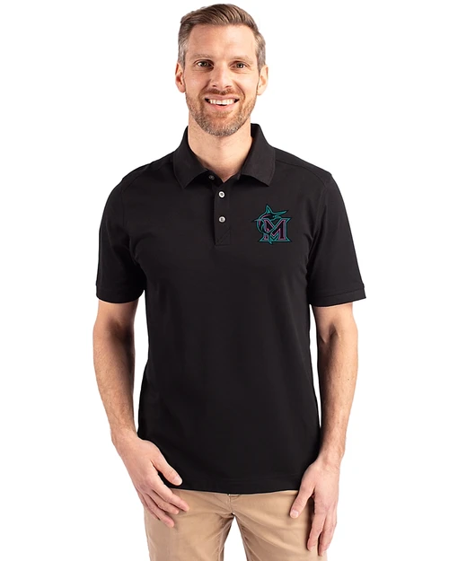 Miami Marlins City Connect- Cutter & Buck Advantage Epic Confidence Recycled Tri-Blend Pique Mens Big & Tall Polo Black Front