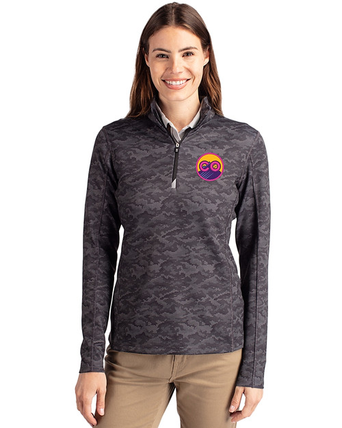 Colorado Rockies City Connect- Cutter & Buck Traverse Recycled Stretch Camo Print Womens Quarter Zip Black Front