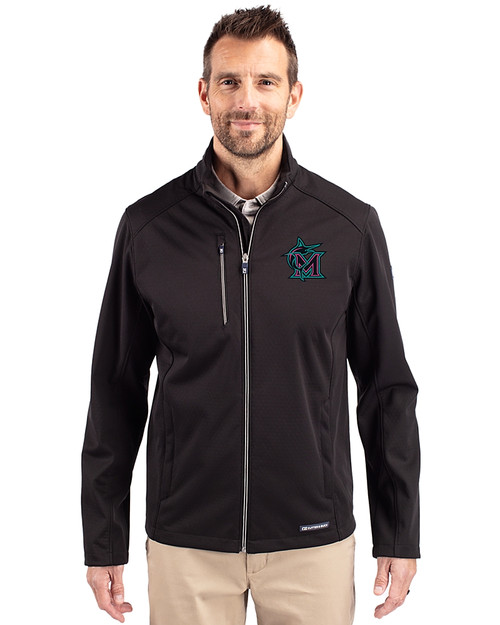 Miami Marlins City Connect- Cutter & Buck Evoke Recycled Honeycomb Fleece Mens Full Zip Jacket Black Front