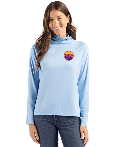 Colorado Rockies City Connect- Cutter & Buck Coastline Recycled Double Peached Womens Funnel Neck Pullover Atlas Light Blue Front
