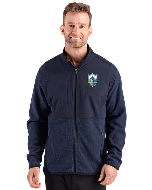 Los Angeles Chargers Historic Cutter & Buck Hunts Point Recycled Fleece Mens Hybrid Full Zip Jacket
 Navy Blue Front