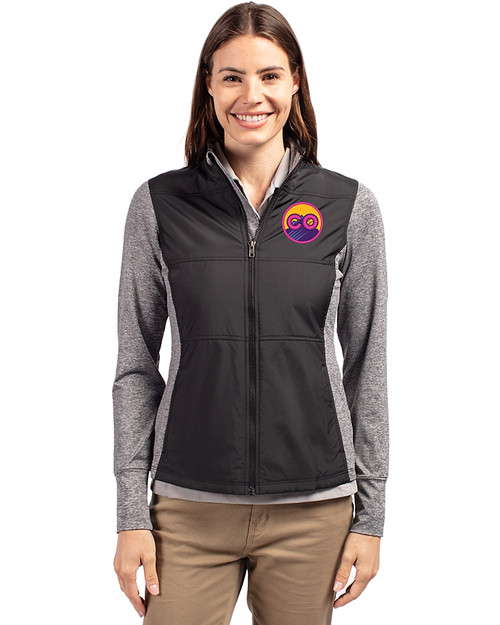 Colorado Rockies City Connect- Cutter & Buck Stealth Recycled Hybrid Quilted Womens Windbreaker Jacket Black Front