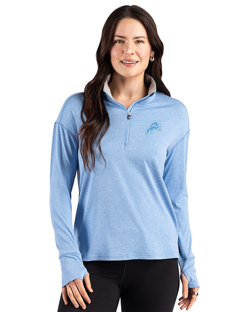 Detroit Lions Monochromatic Cutter & Buck Forge Recycled Four-Way Stretch Womens Quarter Zip Pullover Dark Atlas Heather Front