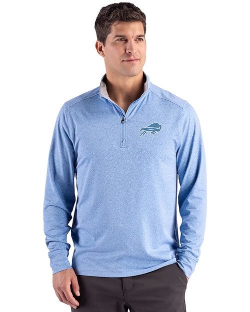 Buffalo Bills Mono Cutter & Buck Forge Recycled Four-Way Stretch Mens Quarter Zip Pullover Dark Atlas Heather Front