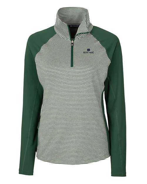 Notre Dame Fighting Irish Cutter & Buck Forge Tonal Stripe Stretch Half Zip Womens Top Hunter Green Mannequin