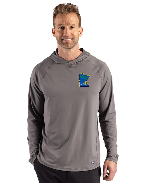 Minnesota Twins City Connect Cutter & Buck Prospect Recycled Featherlight Stretch Mens Big & Tall Hooded Pullover Elemental Grey Front