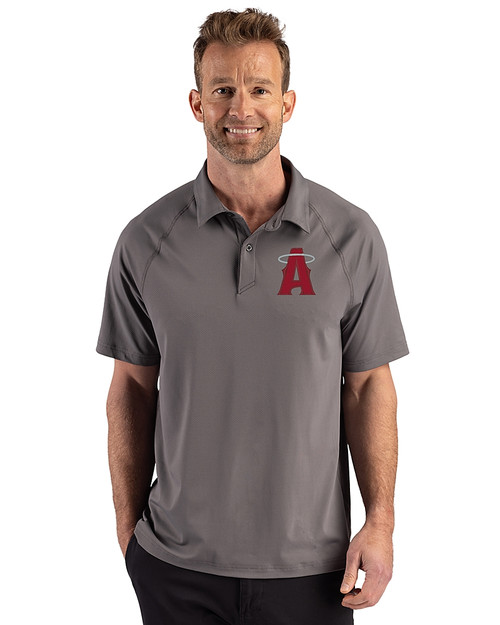 Los Angeles Angels City Connect Cutter & Buck Prospect Recycled Featherlight Stretch Mens Big & Tall Sport Polo Elemental Grey Front