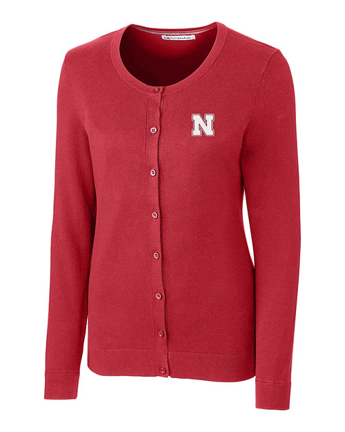 Nebraska Cornhuskers Cutter & Buck Womens Lakemont Cardigan Sweater Cardinal Red Mannequin