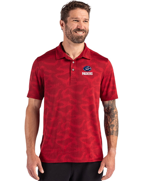 Green Bay Packers Americana Cutter & Buck Coastline Recycled Double Peached Camo Print Mens Polo Cardinal Red Front