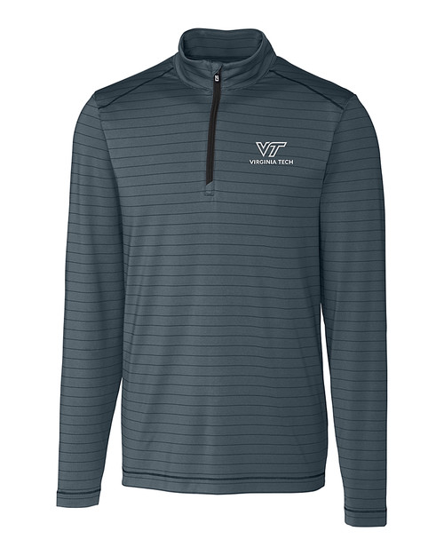 Virginia Tech Hokies Cutter & Buck Holman Stripe Mens Big and Tall Half Zip Black Heather Mannequin