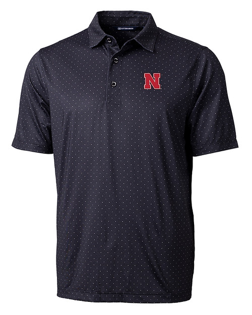 Nebraska Cornhuskers Cutter & Buck Pike Double Dot Print Stretch Mens Big and Tall Polo BL_MANN_HG 