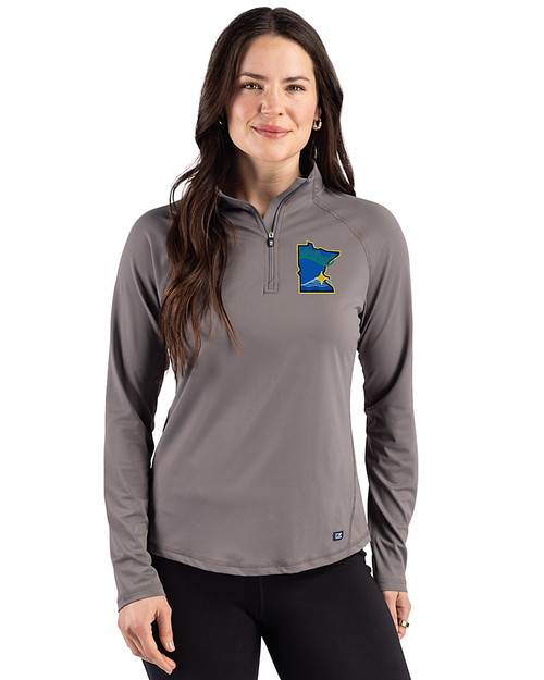 Minnesota Twins City Connect Cutter & Buck Prospect Recycled Featherlight Stretch Womens Quarter Zip Elemental Grey Front