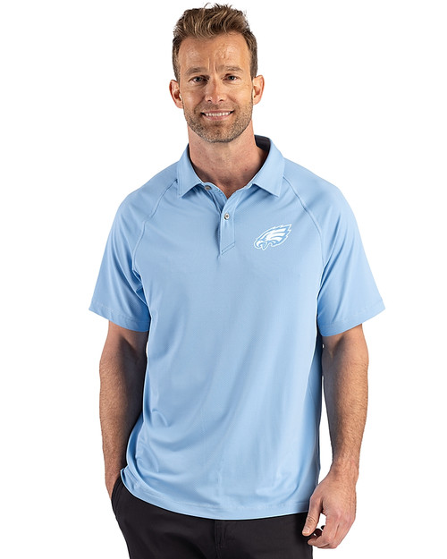Philadelphia Eagles Monochromatic Cutter & Buck Prospect Recycled Featherlight Stretch Mens Sport Polo Atlas Light Blue Front