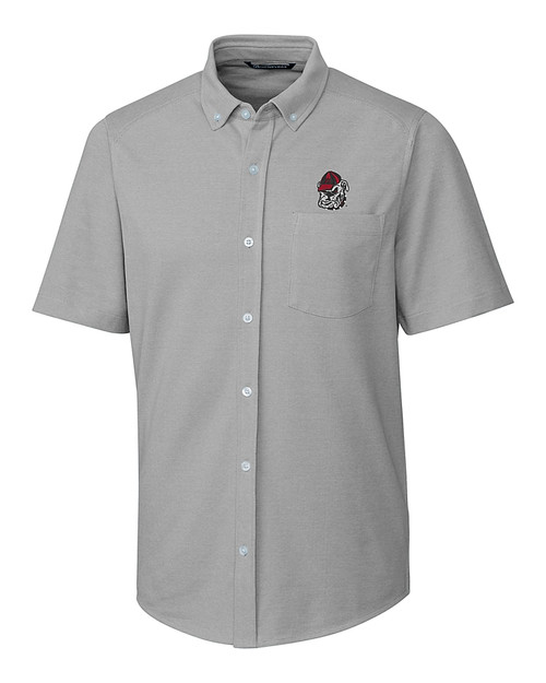 Georgia Bulldogs Cutter & Buck Advantage Tri-Blend Pique Short Sleeve Knitted Mens Button Down Polished Medium Gray Mannequin