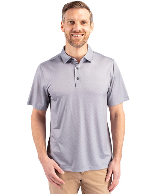 Cutter & Buck Pike Eco Tonal Geo Print Stretch Recycled Mens Polo Elemental Grey Front
