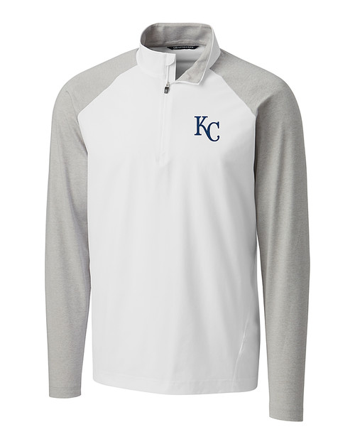 Kansas City Royals Cutter & Buck Response Lightweight Hybrid Quarter Zip Mens Pullover Windbreaker White Mannequin