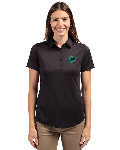 Miami Dolphins Rivalries Cutter & Buck Prospect Recycled Featherlight Stretch Womens Polo Black Front