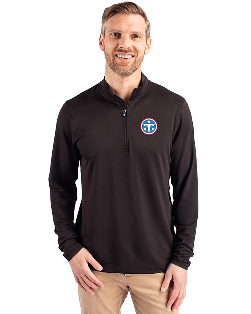 Tennessee Titans -  Cutter & Buck Virtue Recycled Featherlight Pique Mens Big & Tall Quarter Zip Pullover Black Front