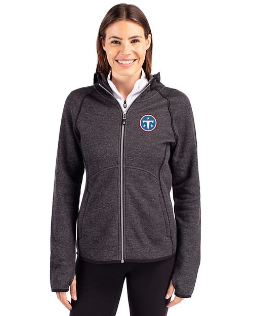 Tennessee Titans -  Cutter & Buck Mainsail Sweater-Knit Womens Full Zip Hooded Jacket Charcoal Heather Front