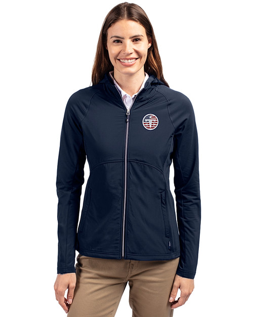 Tennessee Titans Americana -  Cutter & Buck Adapt Recycled Soft Knit Stretch Womens Hybrid Full Zip Jacket Navy Blue Front