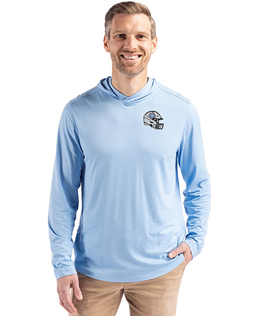 Tennessee Titans NFL Helmet -  Cutter & Buck Coastline Recycled Double Peached Mens Hooded Pullover Atlas Light Blue Front