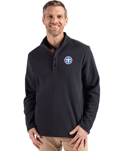 Tennessee Titans -  Cutter & Buck Hunts Point Recycled Fleece Mens Hybrid Snap Placket Pullover Black Front