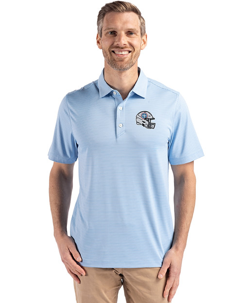 Tennessee Titans NFL Helmet -  Cutter & Buck Forge Recycled Fine Line Stripe Four-Way Stretch Mens Polo Atlas/White Front