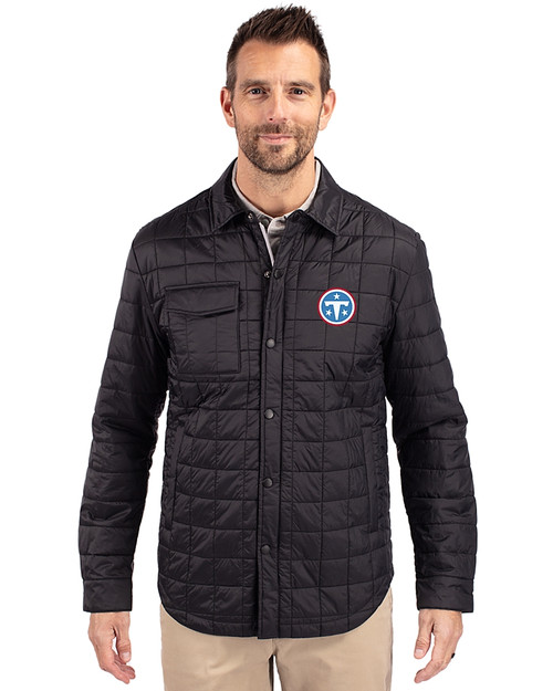 Tennessee Titans -  Cutter & Buck Rainier Recycled Insulated Puffer Mens Full Zip Shirt Jacket Black Front